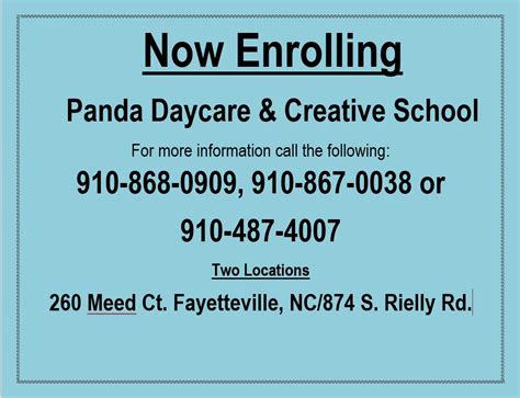 panda daycare fayetteville nc|Panda Day Care & Creative School .